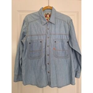 Vintage Swatch Watches '80s‎ Chambray Denim Logo Shirt Men's M Metal Buttons